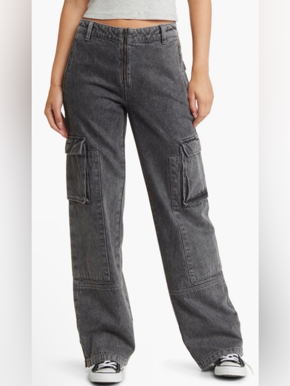 PTCL Women's Black Washed Straight-Leg Cargo Jeans